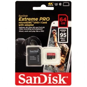 Sandisk Extreme Pro 64GB microSDHC UHS-I card with adapter